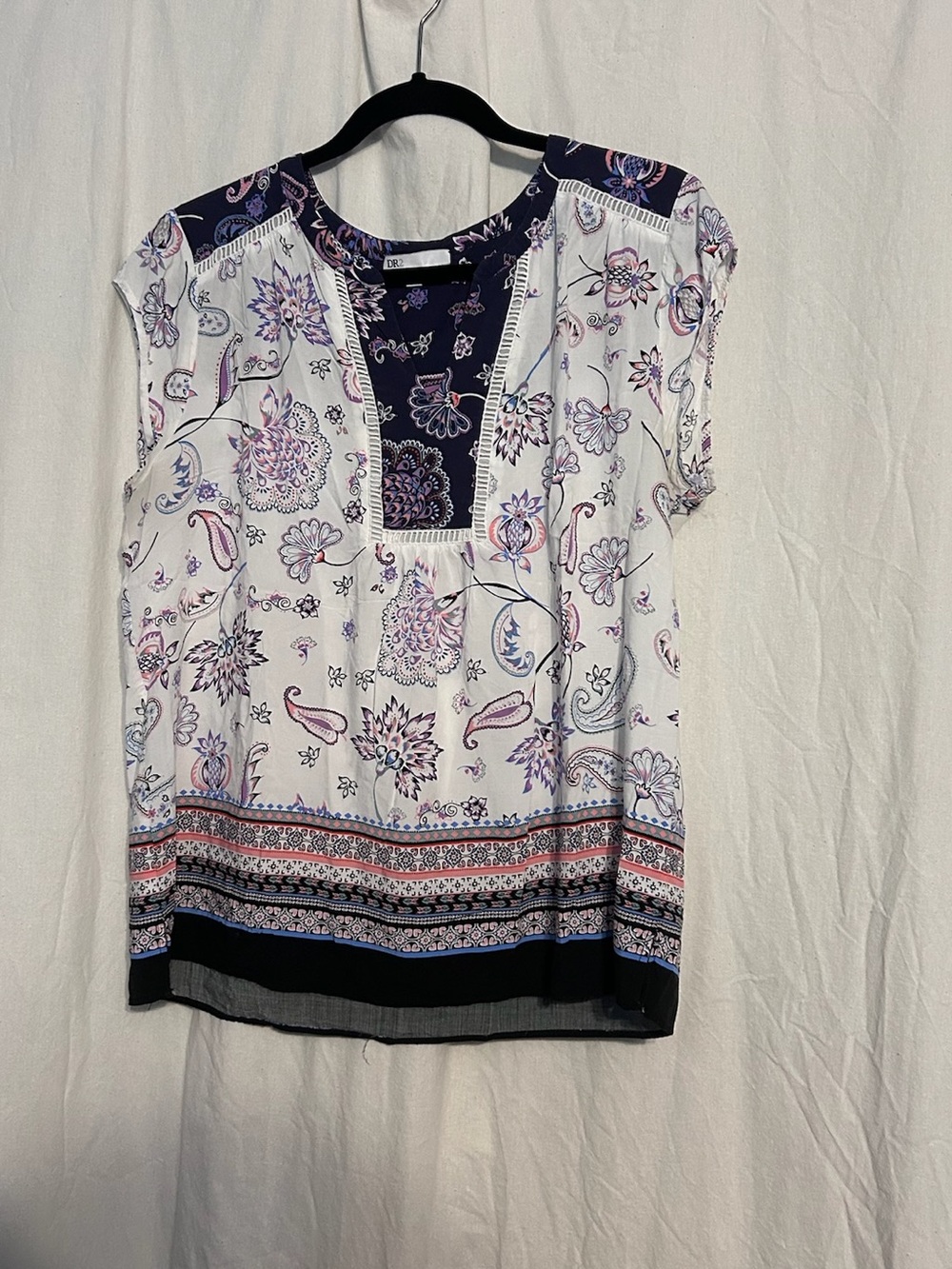 2 shirts: Paisley Split-Neck Women's Top & black and white Women’s top